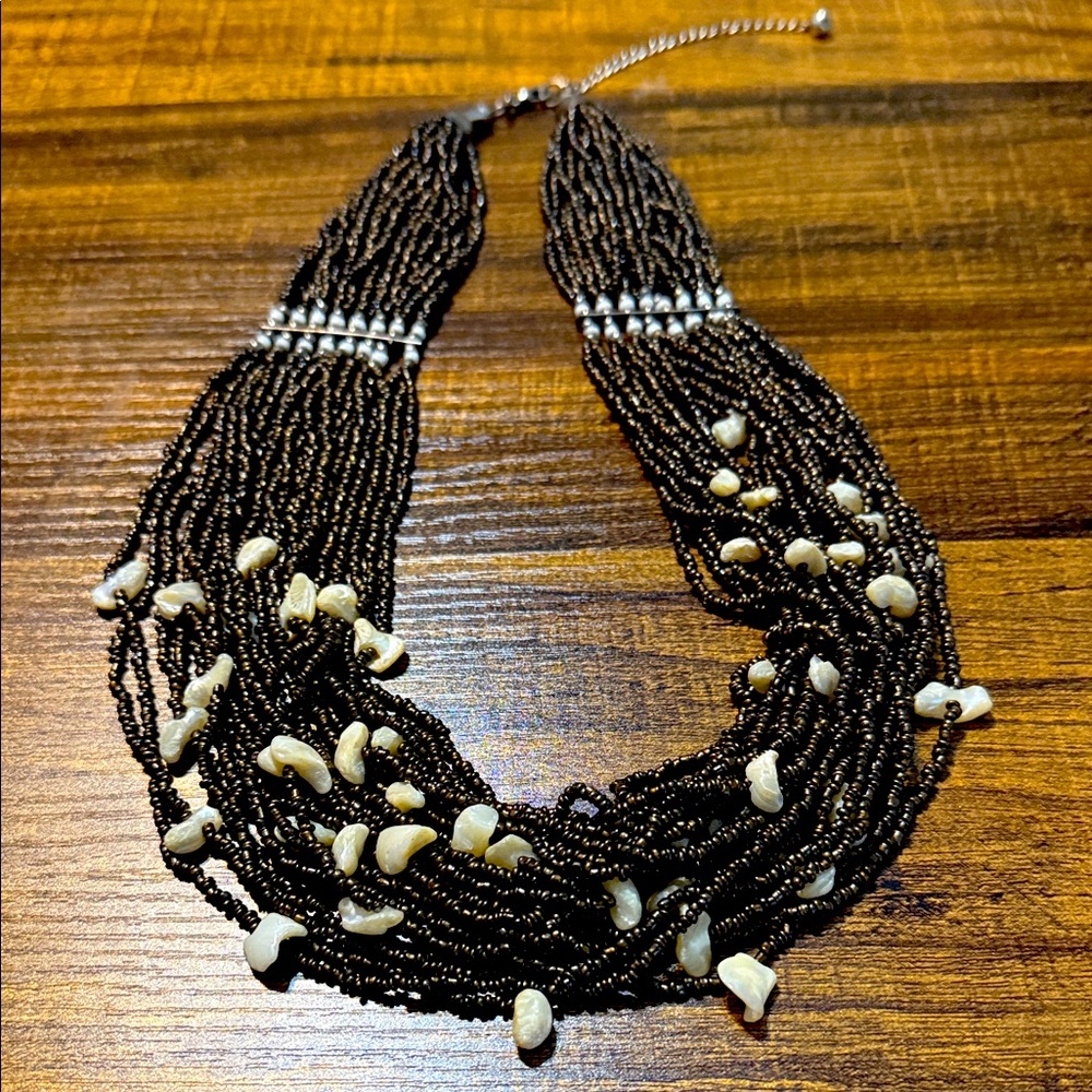 Elegant Brown and Cream Beaded Necklace